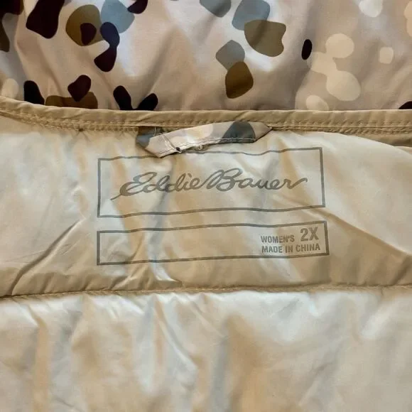 Eddie Bauer Down Puffer Vest Women’s 2XL Stratus Therm Print Zip Outdoor Ecru - Picture 6 of 9